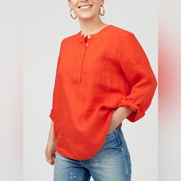 J. Crew Tops - J.Crew 100% Linen Tunic Shirt in Brilliant Sunset